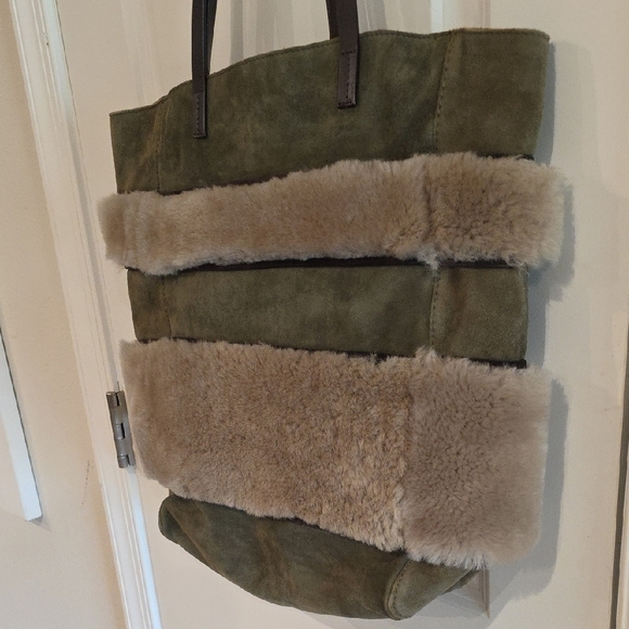 Anthropologie Olive and Tan Fur Tote - Picture 2 of 9